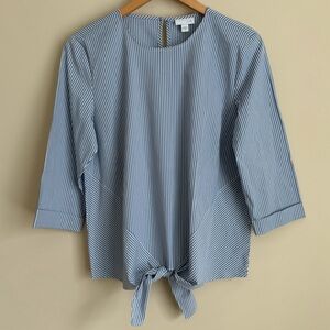 NWOT J. Jill Pinstripe Tie 3/4 Sleeve Blouse Top M